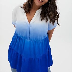 Torrid ROYAL BLUE DIP-DYE TWILL SHIRRED HEM BABYDOLL TUNIC Women’s Size 4X